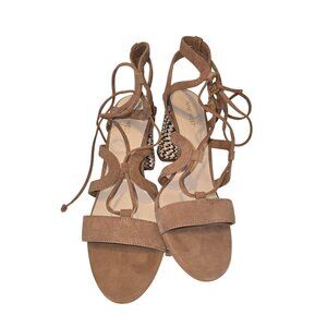 Nine West Size 9.5 Strappy Sandal Block Heel Leather Lace up High Heel Shoes New